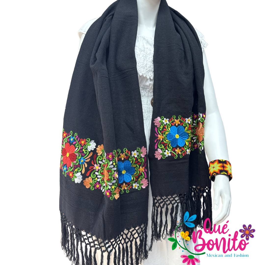 Traditional Warm and Cozy Shawl Embroidered with Fringes on Both Sides.