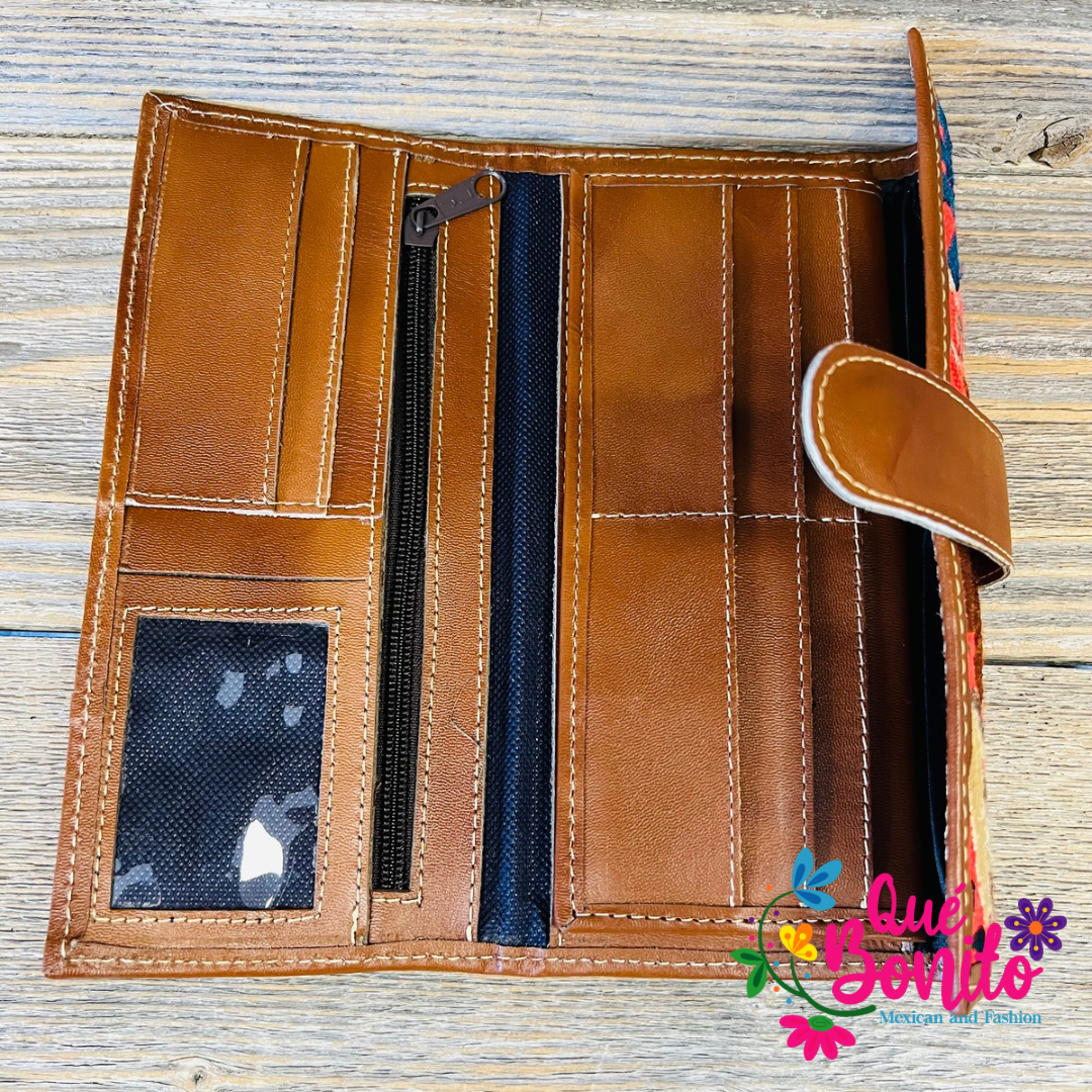 Leather Wallet Embroidered Que Bonito Mexican and Fashion
