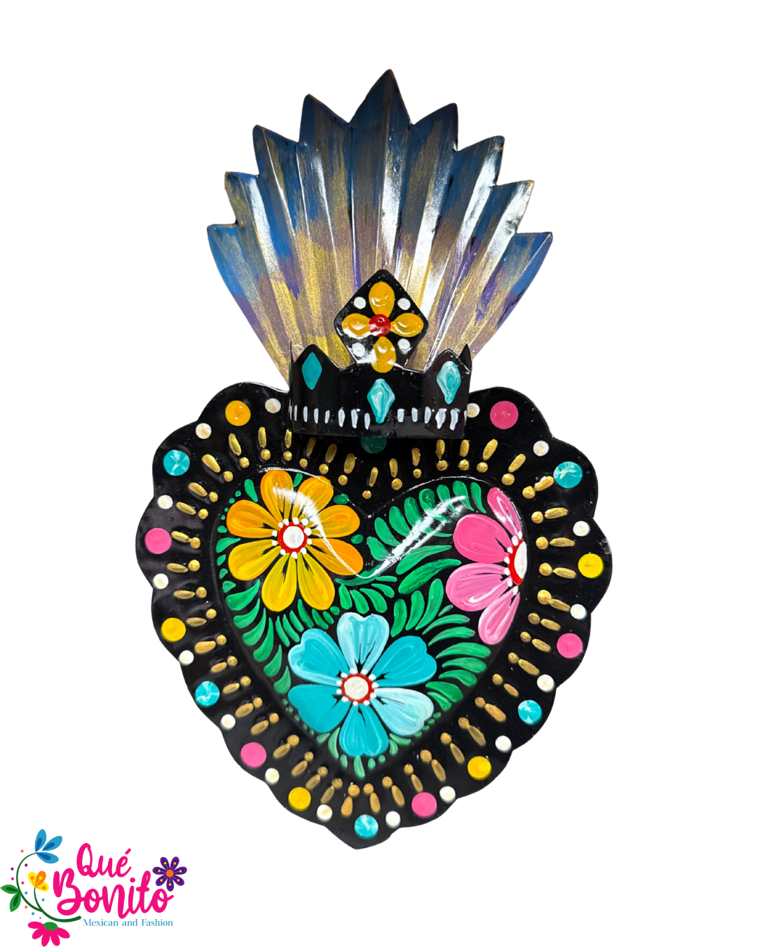 Heart Milagro Hand Painted and Crafted Metal.