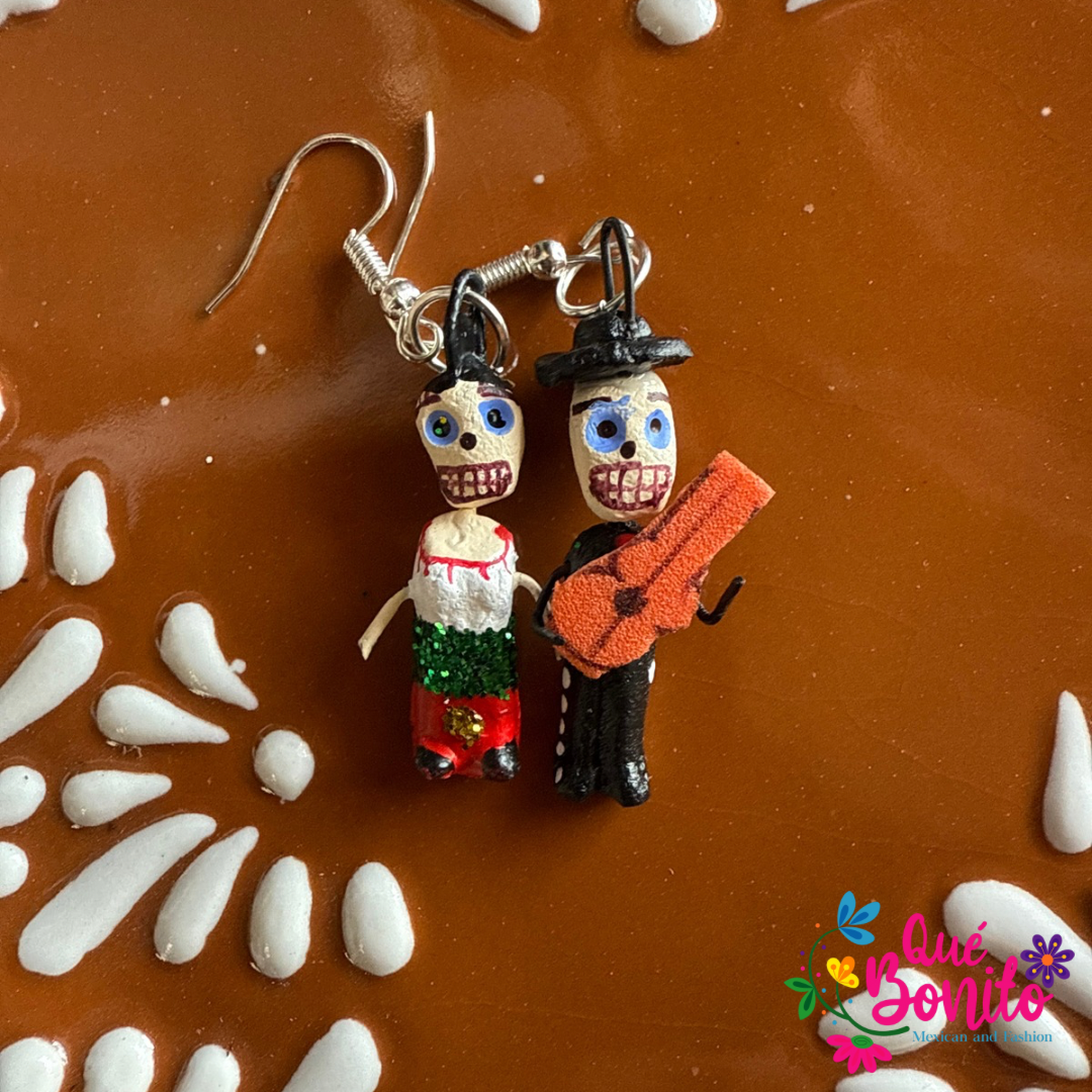 Calaverita Earrings Made from Clay and Hand Painted.