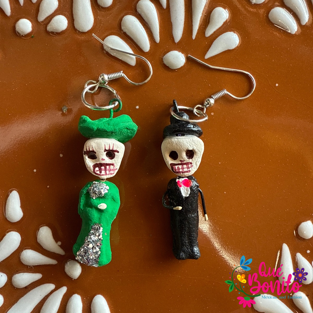 Calaverita Earrings Made from Clay and Hand Painted.