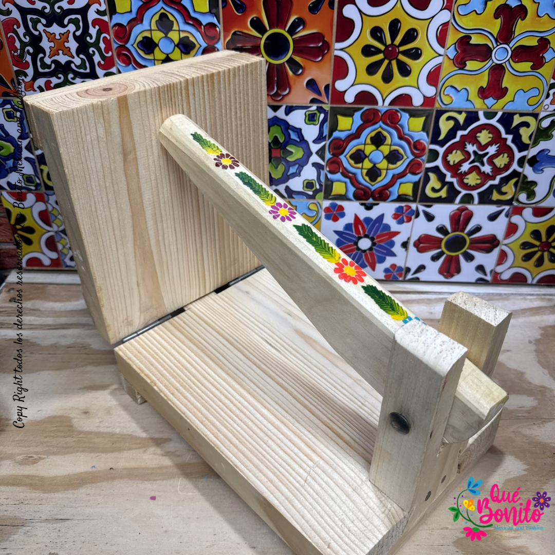 Tortillera Press Wood Hand Painted