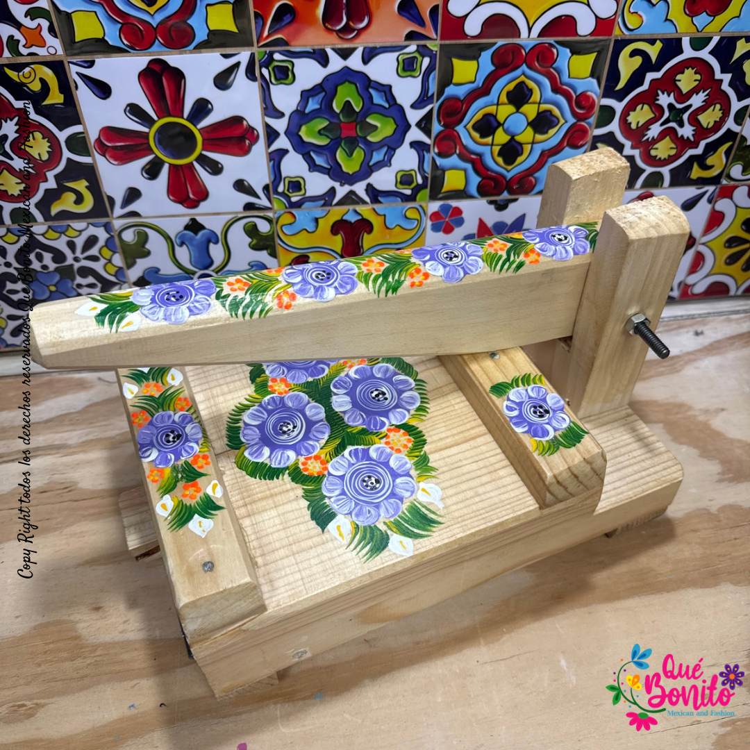 Tortillera Press Wood Hand Painted