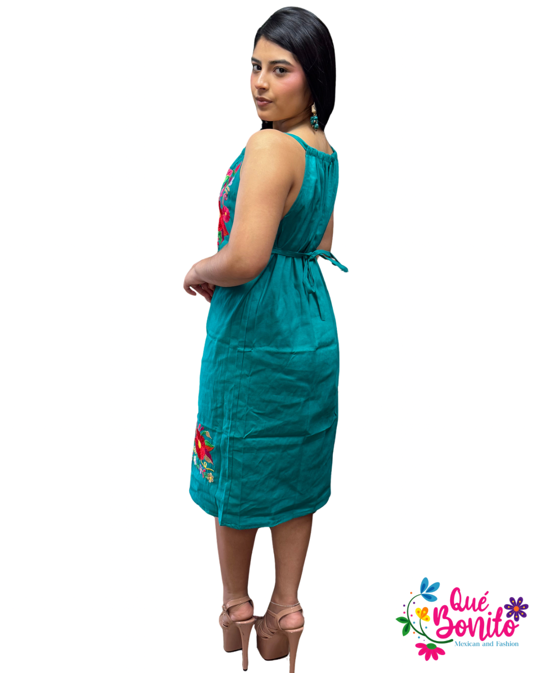 Halter Style Embroidered Dress with Adjustable Straps