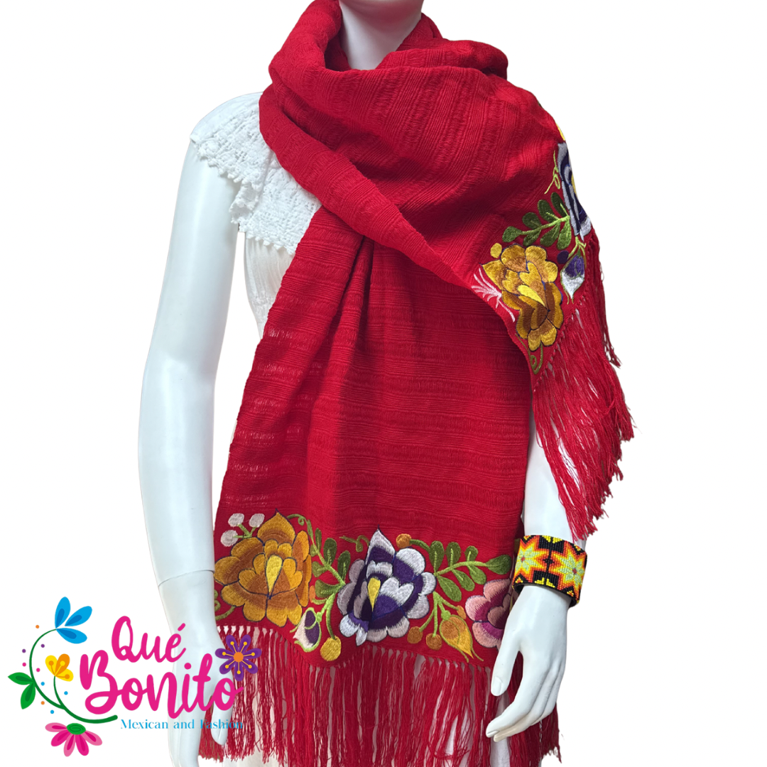 Traditional Warm and Cozy Shawl Embroidered with Fringes on Both Sides.