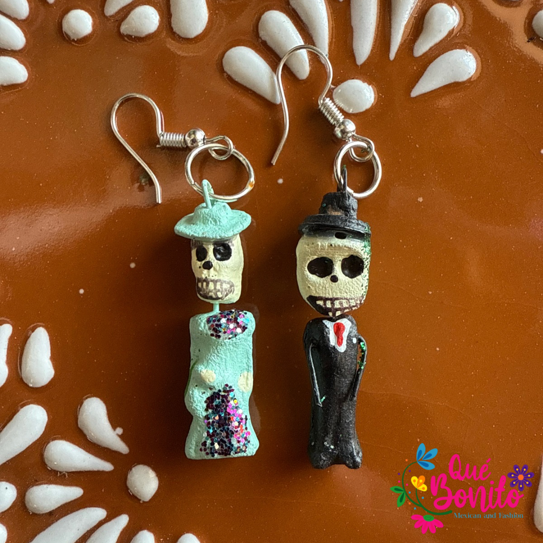 Calaverita Earrings Made from Clay and Hand Painted.