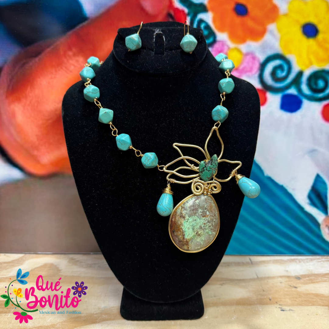 Necklace Set Different Colors and Styles Hand Crafted with Stones Wire Technique.