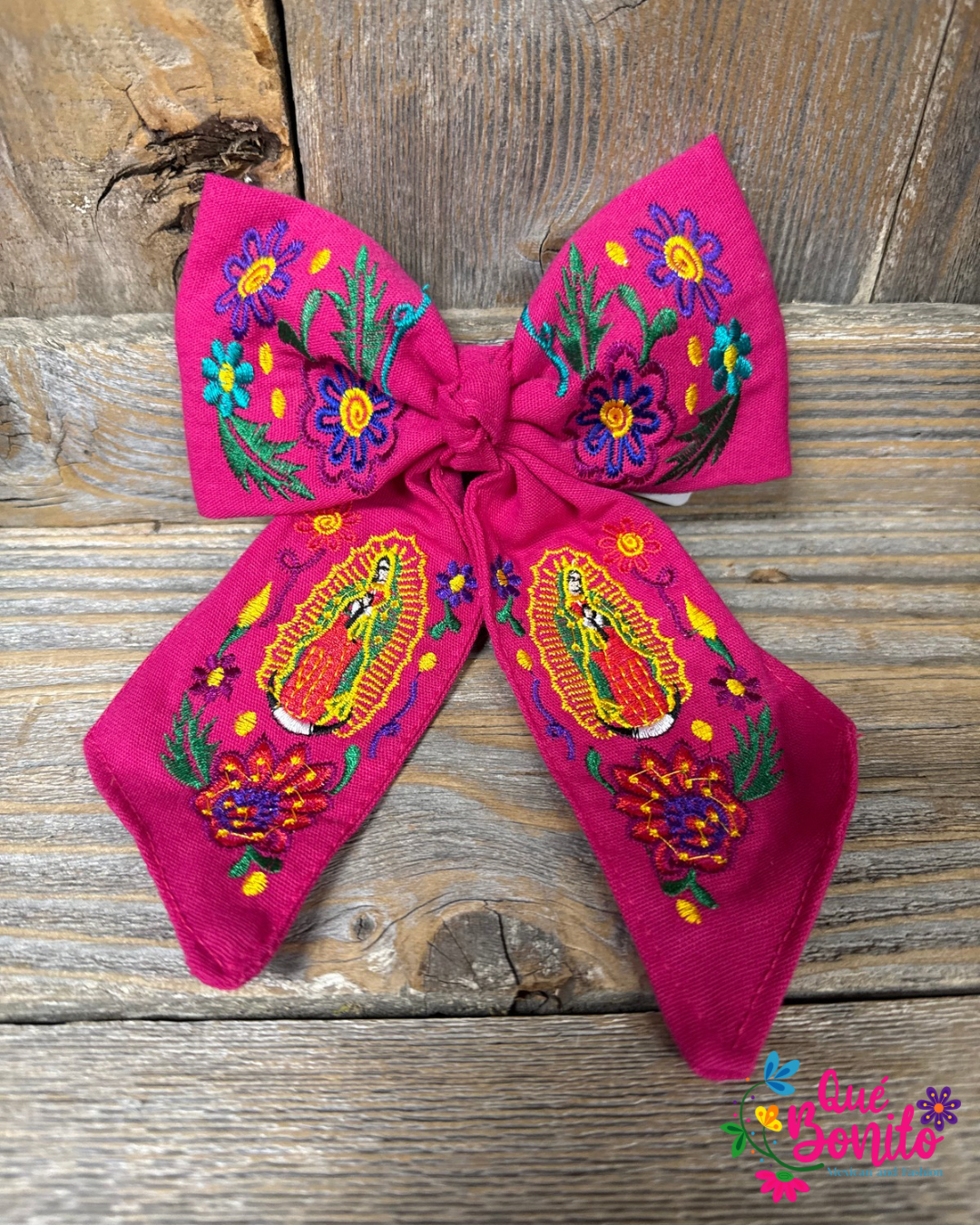 Bow Embroidered Guadalupana with Clip médium Size 7” x 5”