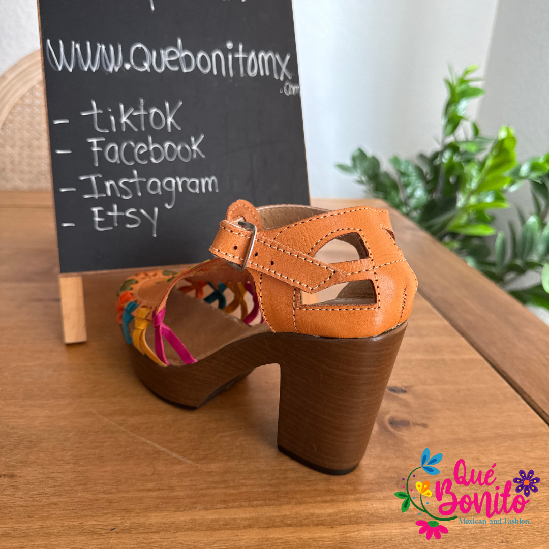 Leather Sunflower Heel 4” Embroidered