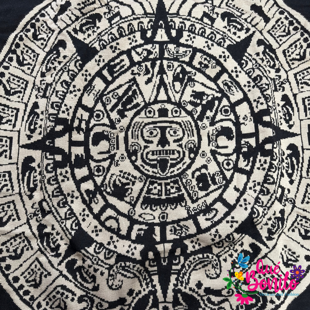Aztec calendar Poncho with Fleece Unisex Onesize