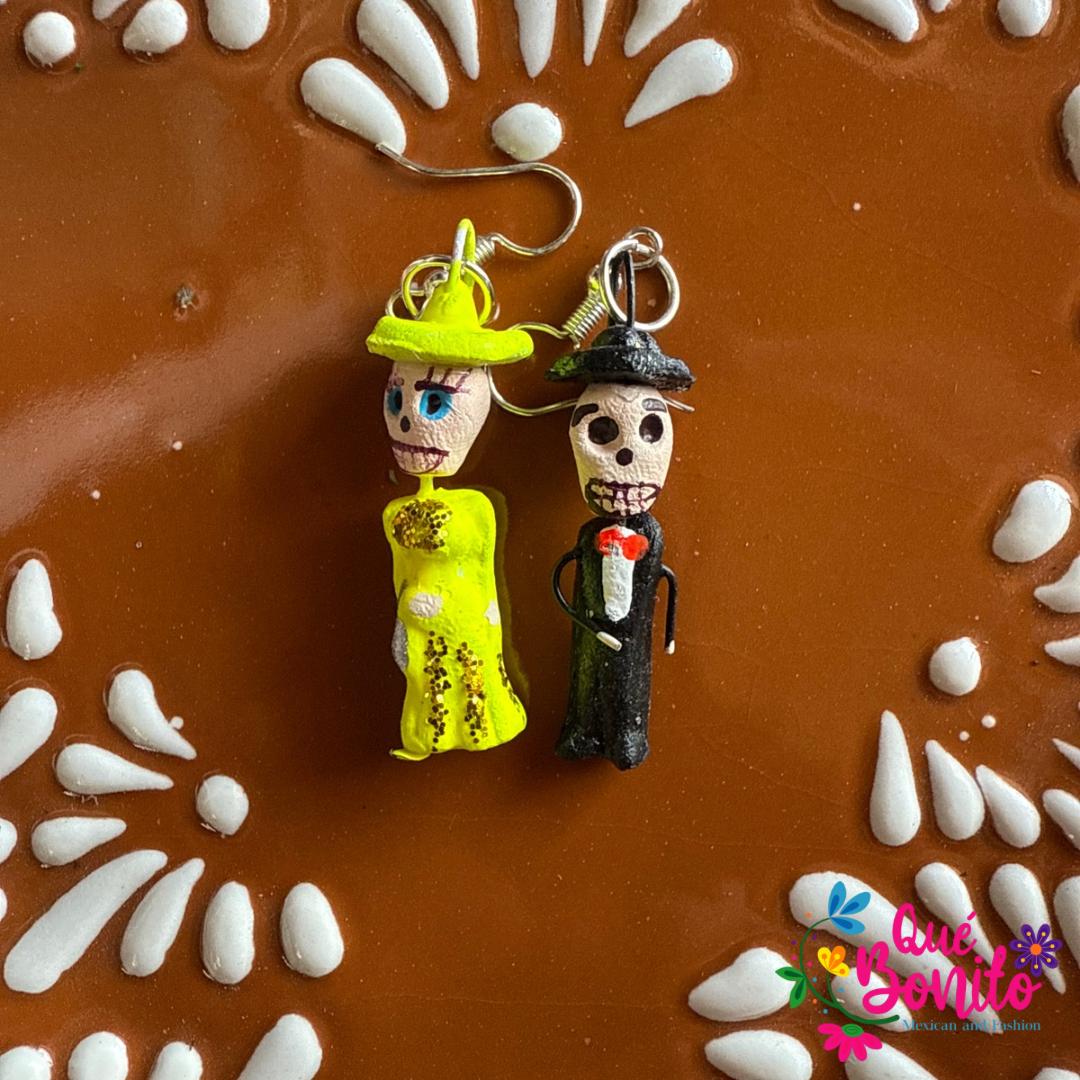 Calaverita Earrings Made from Clay and Hand Painted.