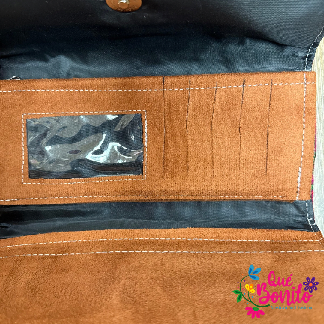Leather Wallet Embroidered Que Bonito Mexican and Fashion