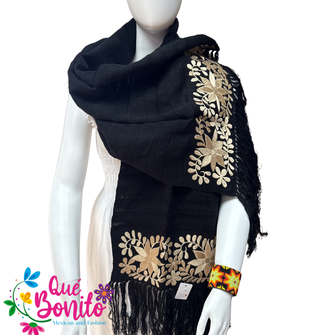 Traditional Warm and Cozy Shawl Embroidered with Fringes on Both Sides.