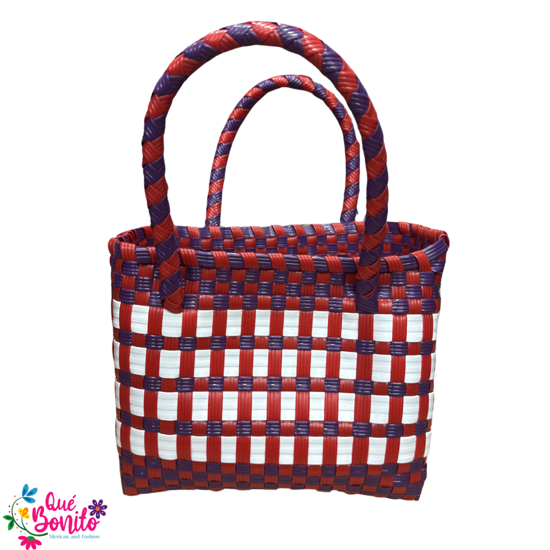 Small Hand Bag, Hand Crafted made from Plastic. 8” x 6”x 5”