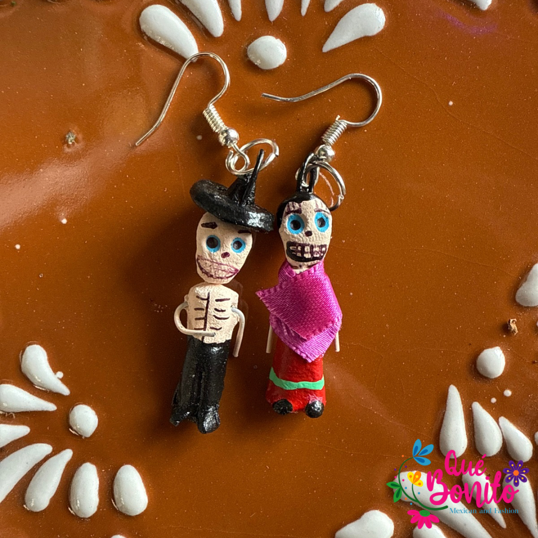 Calaverita Earrings Made from Clay and Hand Painted.