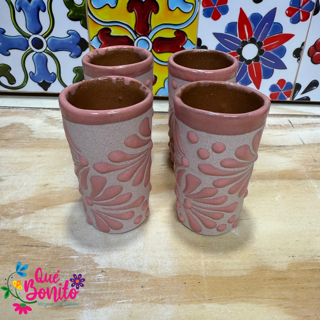 Set of 4 Handcrafted Tequila Shot Colorful and Soft Pink