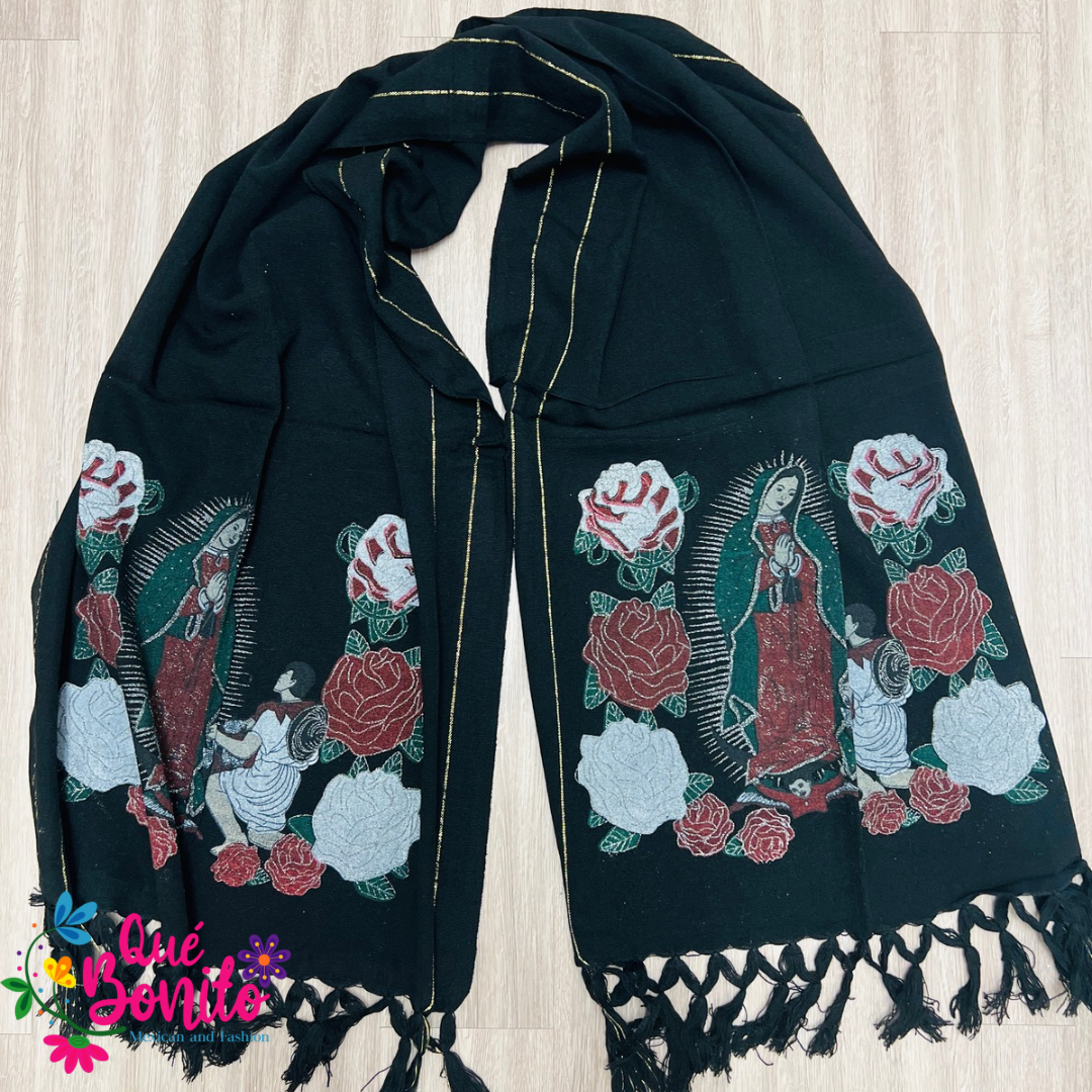 Traditional Virgen de Guadalupe Shawl Printed Que Bonito Mexican and Fashion