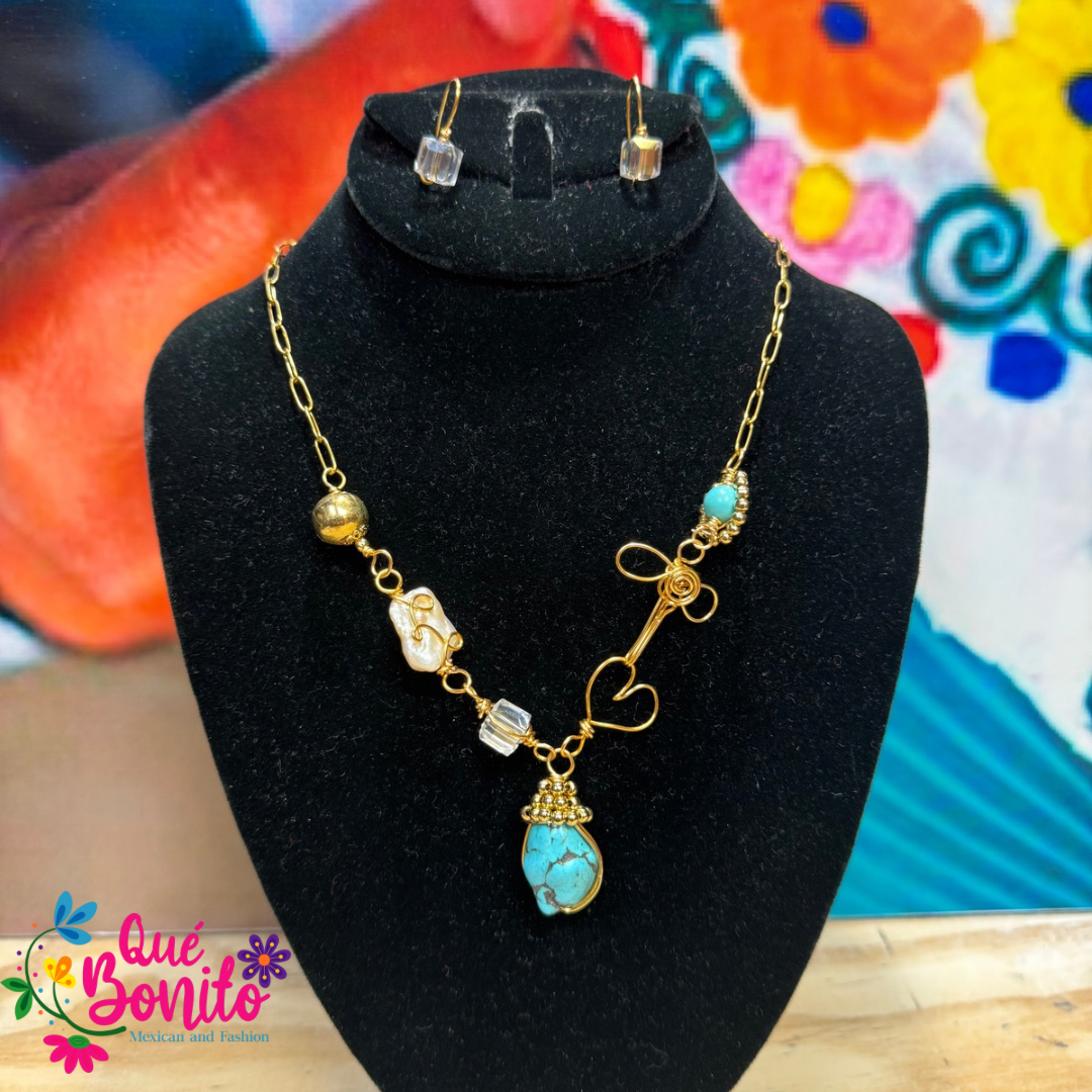 Necklace Set Different Colors and Styles Hand Crafted with Stones Wire Technique.