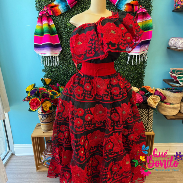 Floral Long Hand Embroidered Party Dress – Quebonitomx