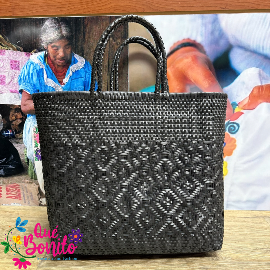 Square Plastic Woven Hand Bag with Double Handle