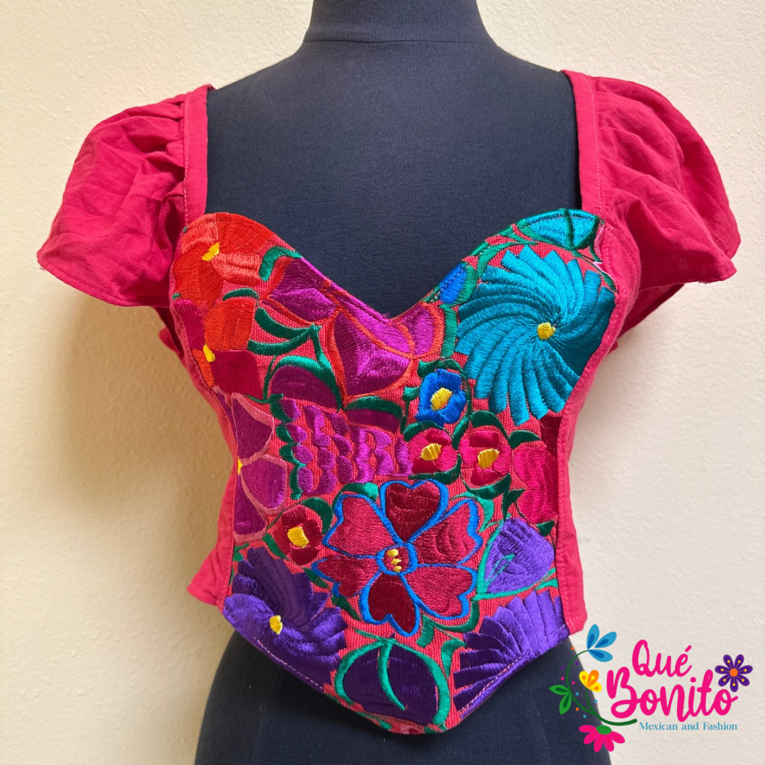 Corset Embroidered Top with Sleeve Small to Medium