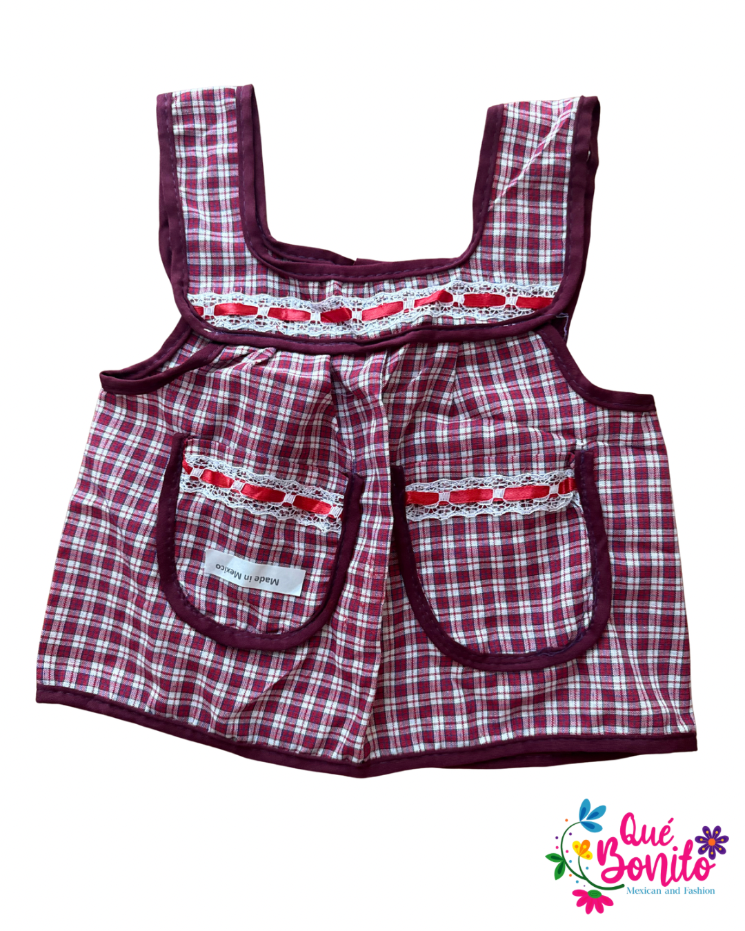 Size 4T Apron with Two Pockets, Ribbons and Lace Accents