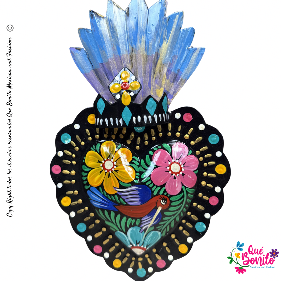 Heart Milagro Hand Painted and Crafted Metal.