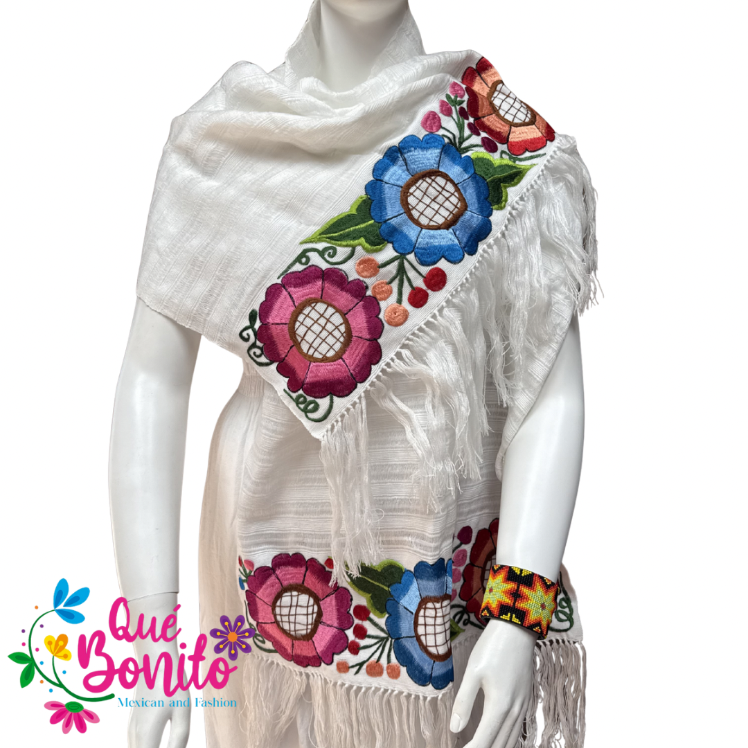 Traditional Warm and Cozy Shawl Embroidered with Fringes on Both Sides.
