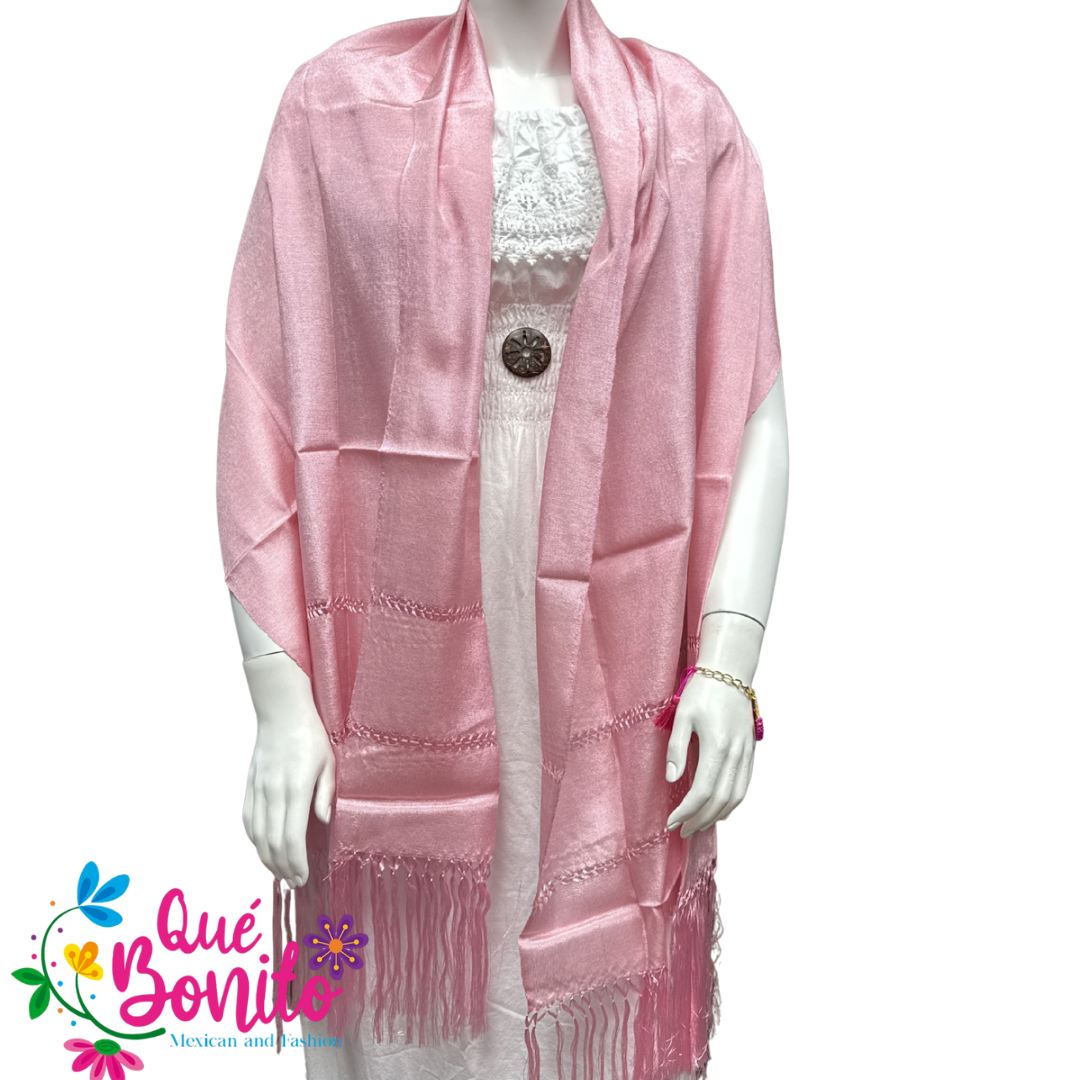 Traditional Mexican Silky Shawl with Fringes on Both Sides.
