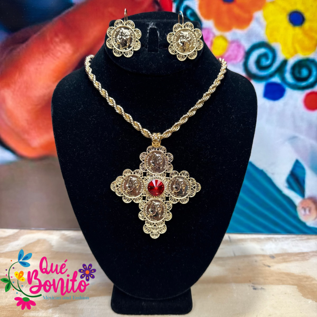 Necklace Filigrana Style with Earrings Gold Filled.