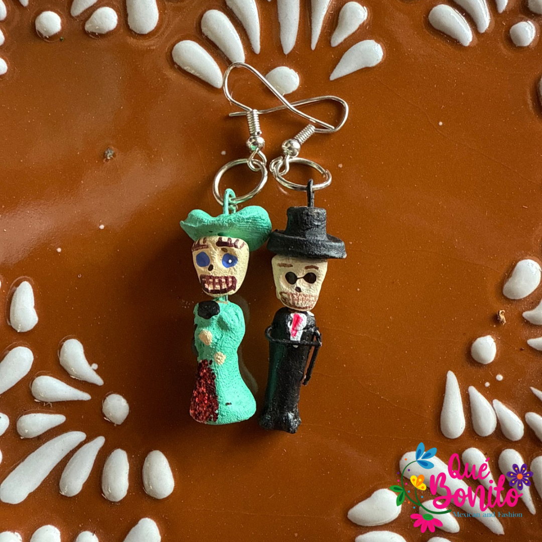 Calaverita Earrings Made from Clay and Hand Painted.