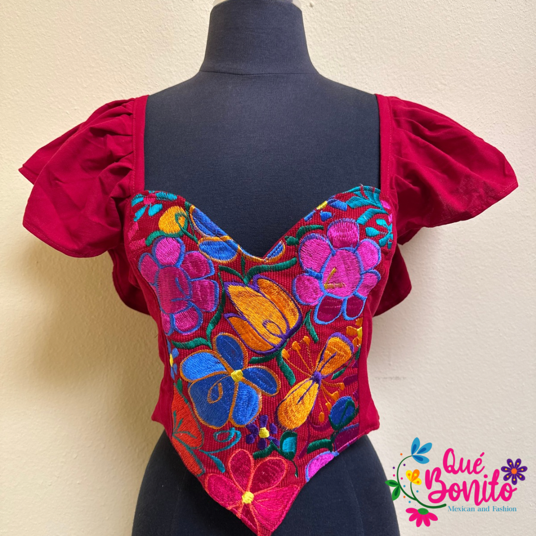 Corset Embroidered Top with Sleeve Small to Medium