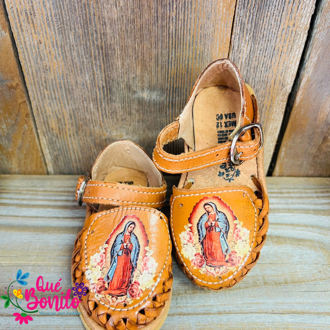 Leather Huarache Guadalupana Print Sinthetic Sole with Belt