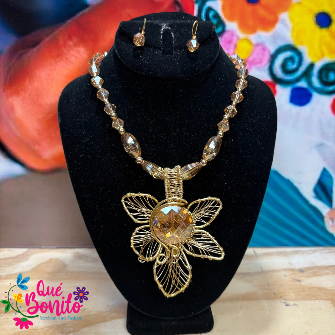 Necklace Set Different Colors and Styles Hand Crafted with Stones Wire Technique.