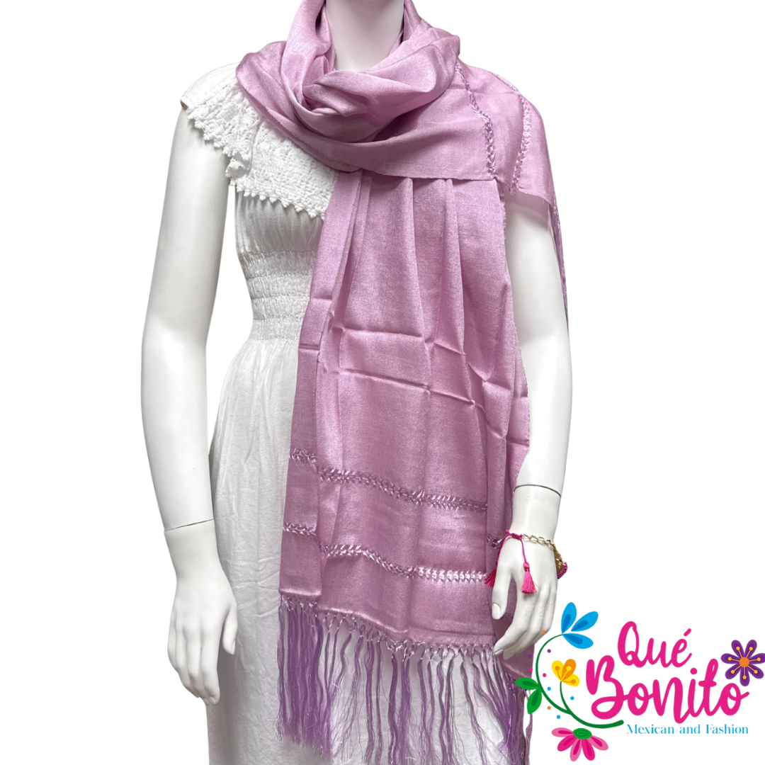 Traditional Mexican Silky Shawl with Fringes on Both Sides.