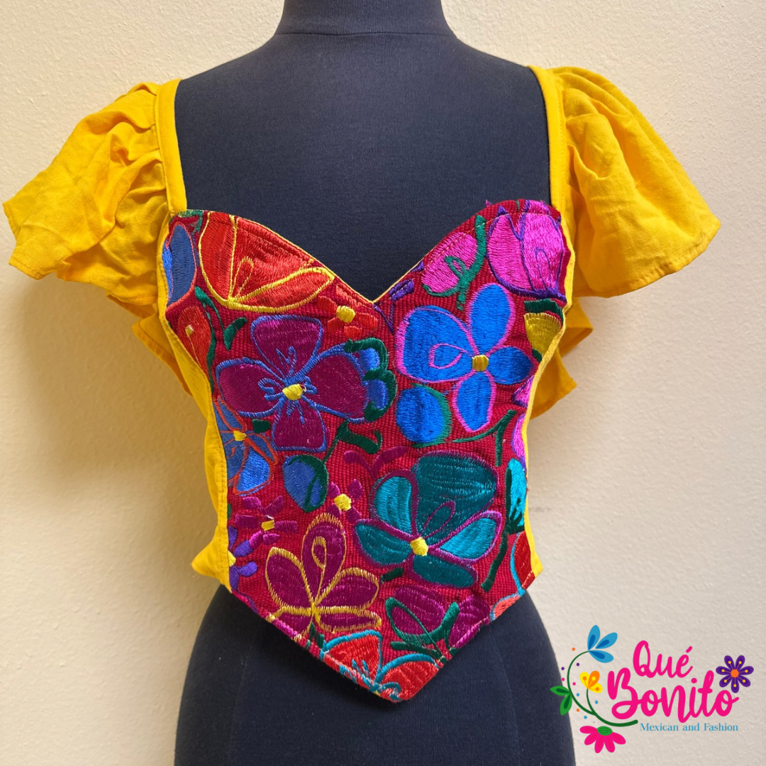 Corset Embroidered Top with Sleeve Small to Medium