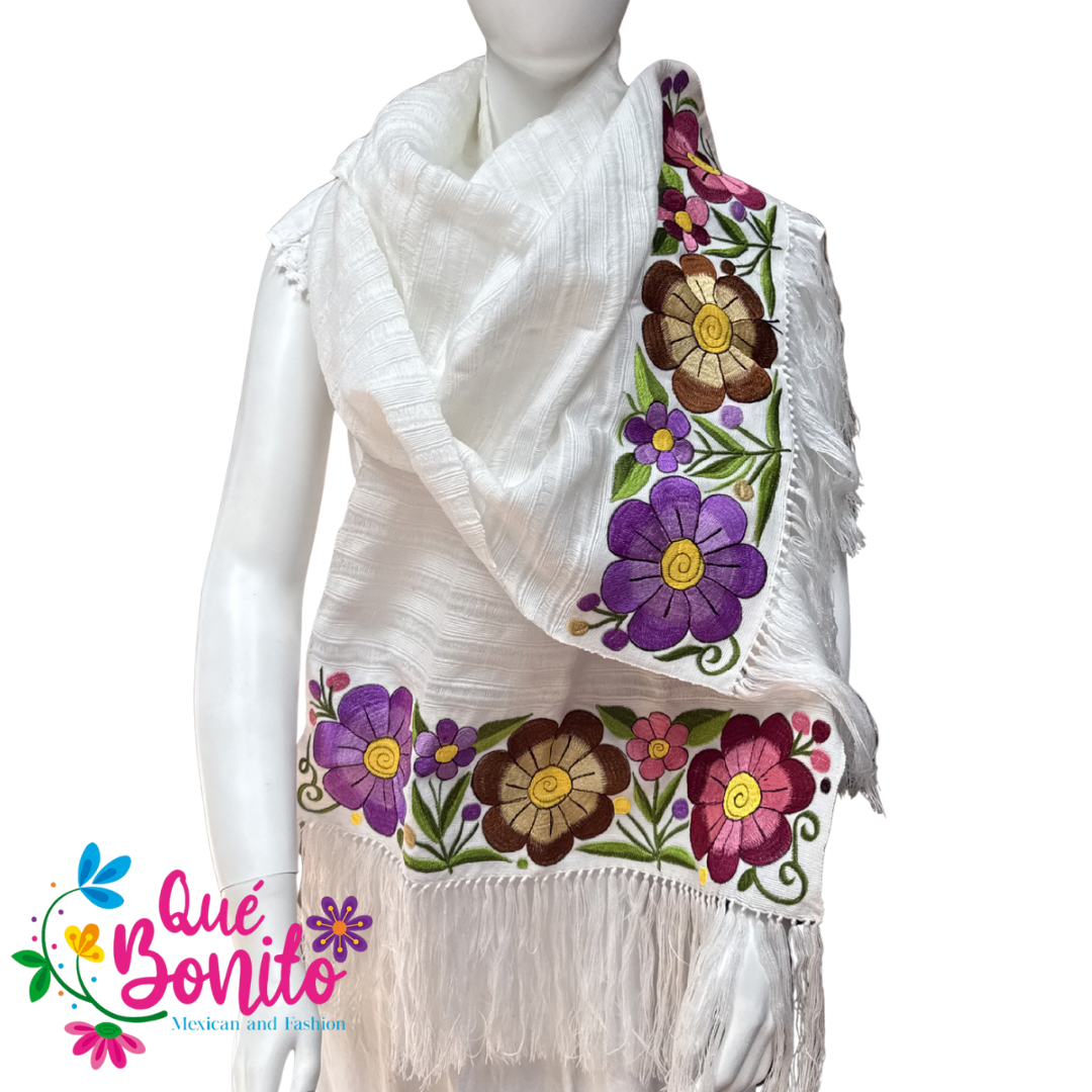 Traditional Warm and Cozy Shawl Embroidered with Fringes on Both Sides.