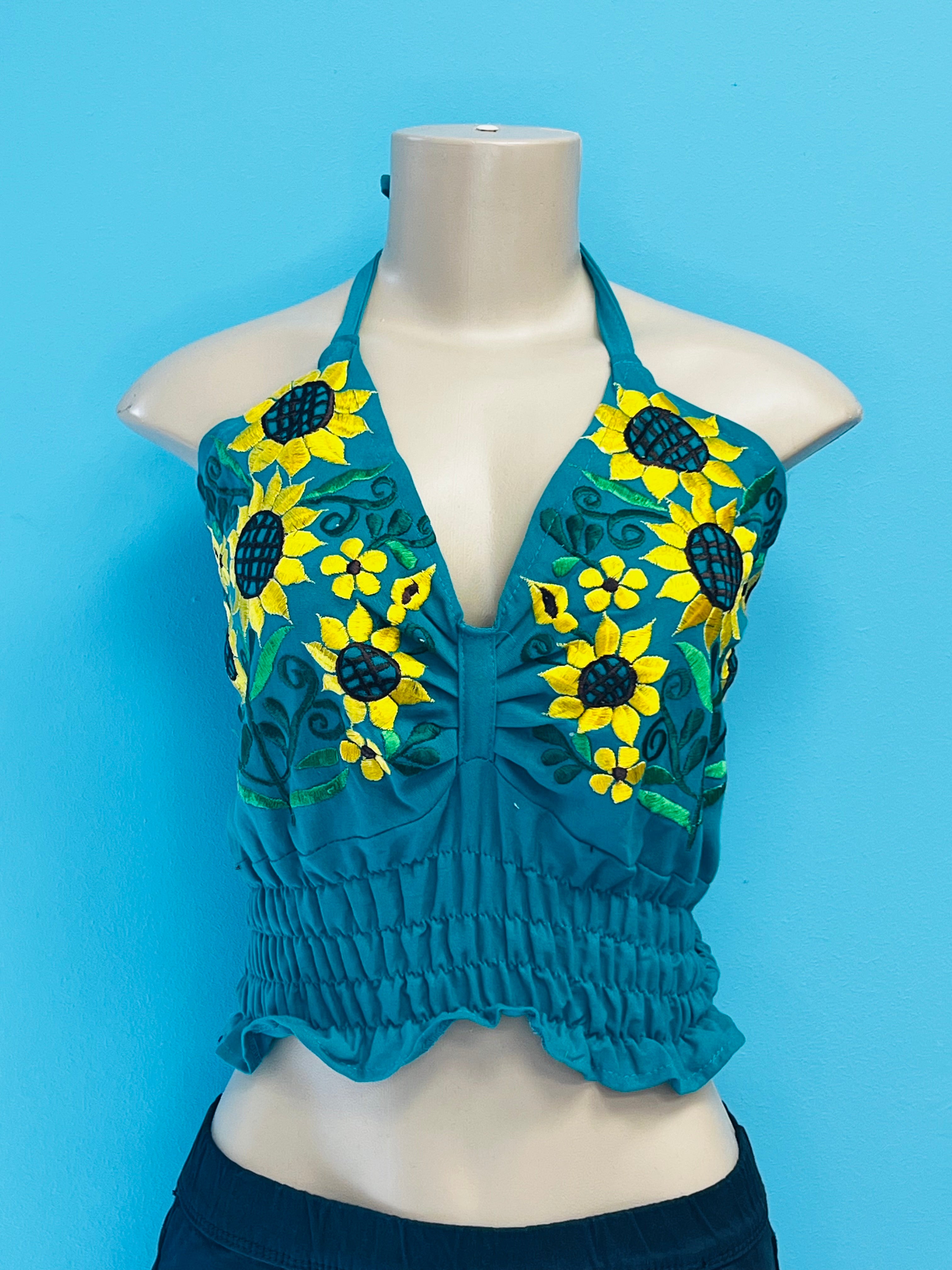 ONE SIZE BLOUSE HALTER FLORAL COTTON