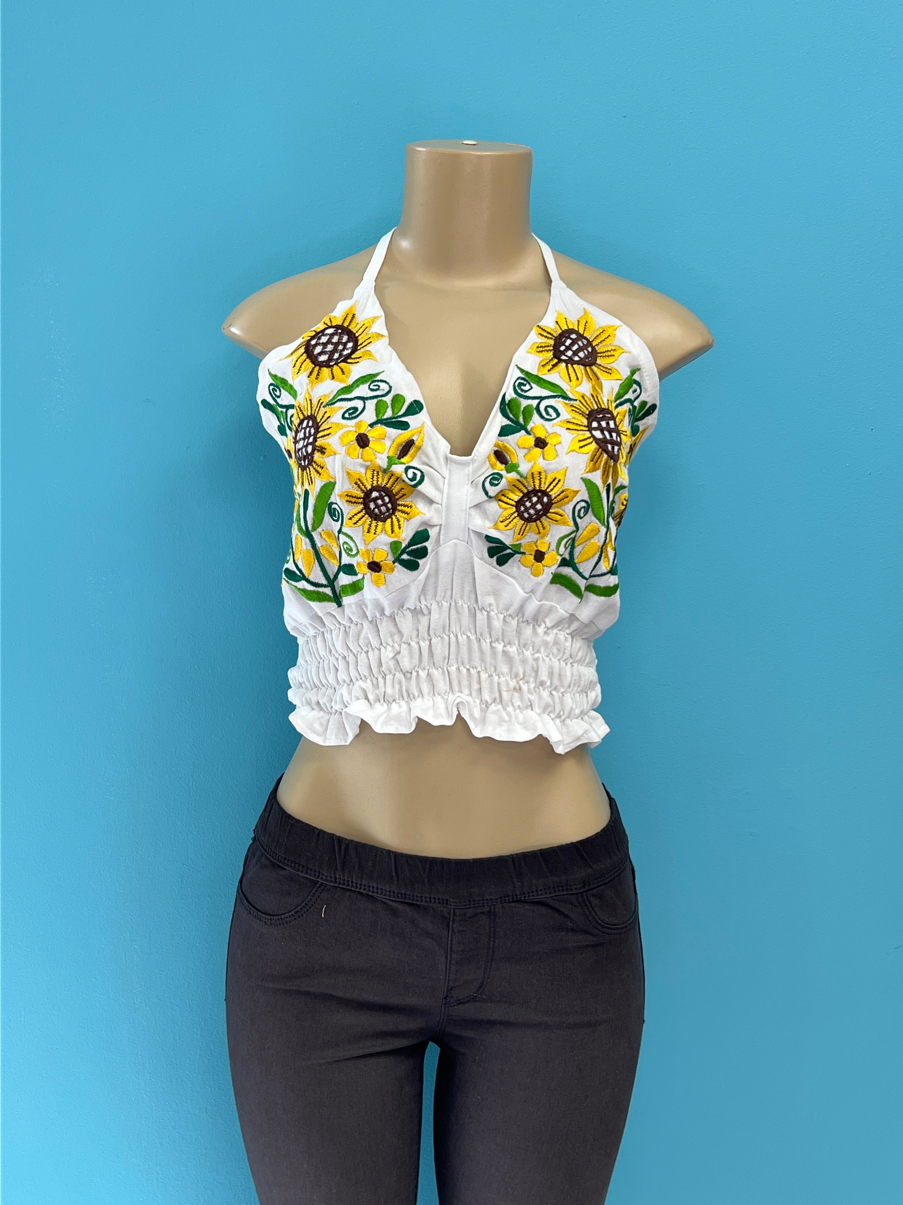 ONE SIZE BLOUSE HALTER FLORAL COTTON
