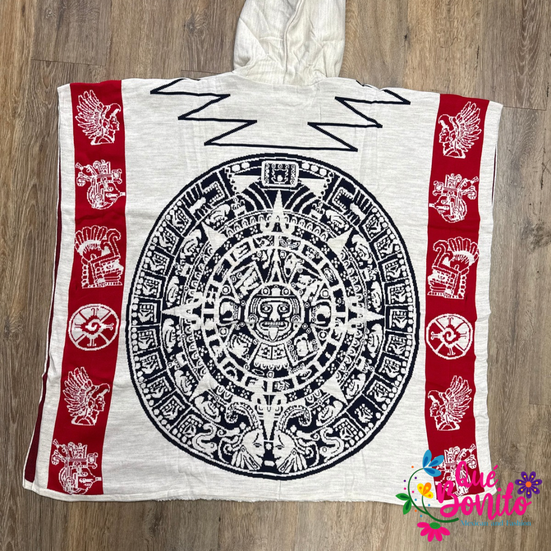 Aztec calendar Poncho with Fleece Unisex Onesize