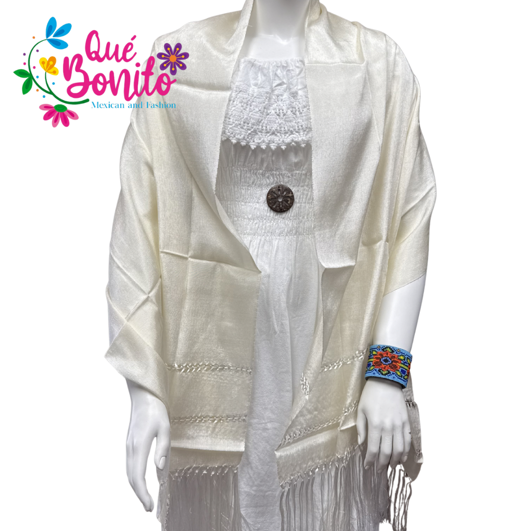 Traditional Mexican Silky Shawl with Fringes on Both Sides.