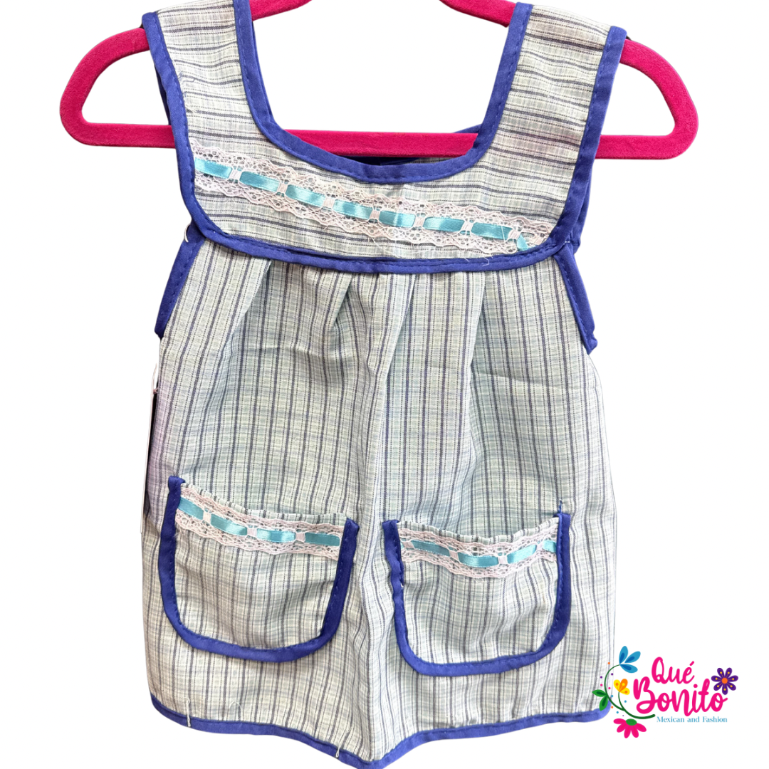 Size 4T Apron with Two Pockets, Ribbons and Lace Accents
