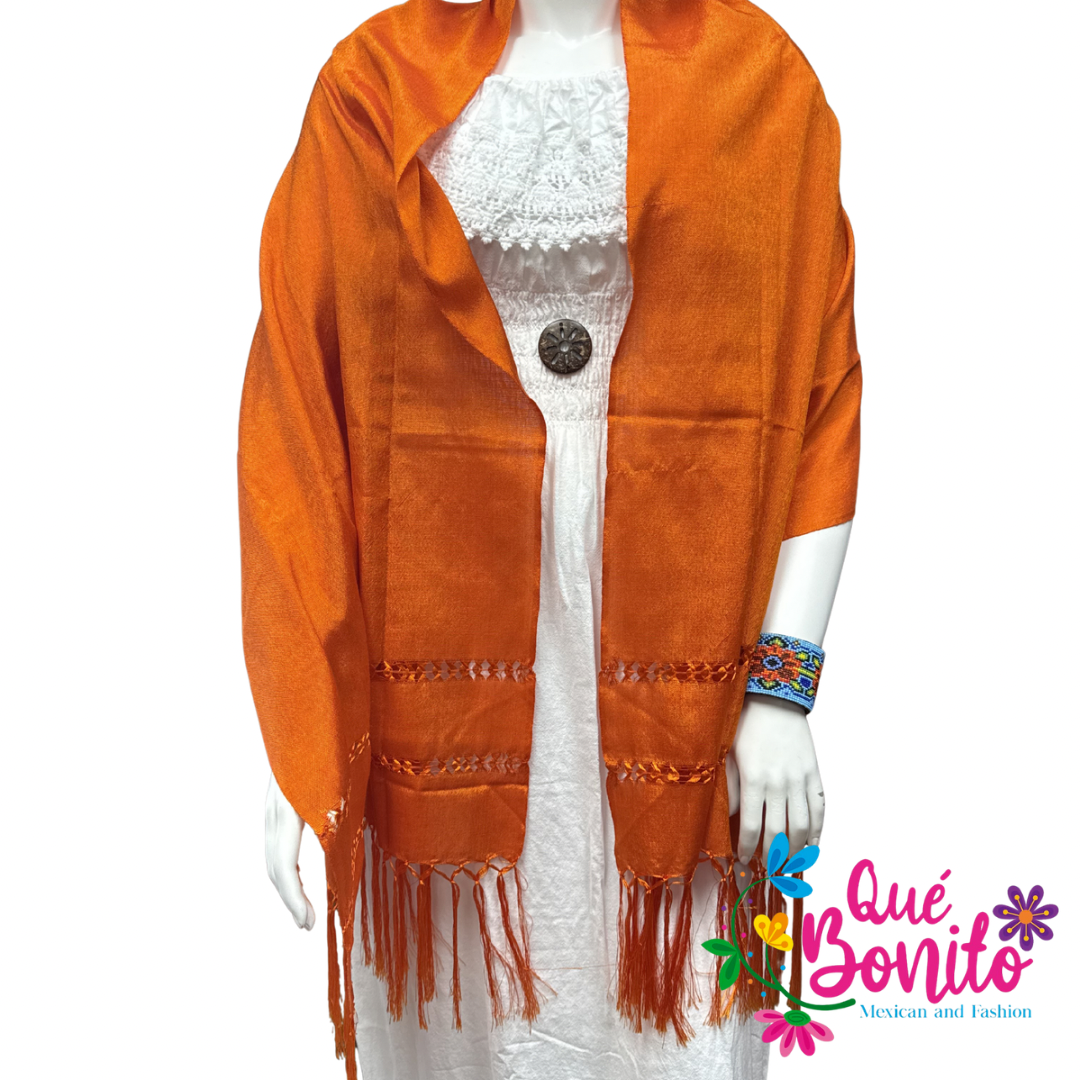 Traditional Mexican Silky Shawl with Fringes on Both Sides.
