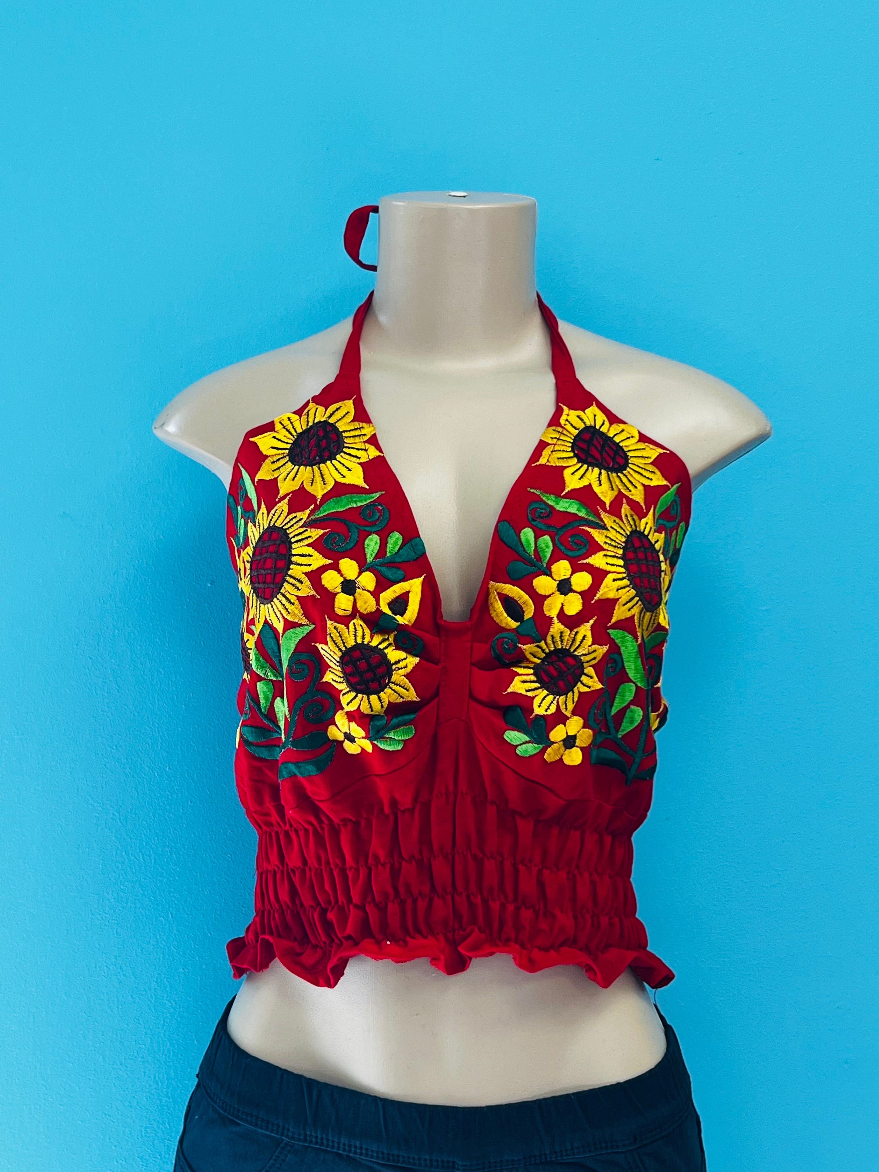 ONE SIZE BLOUSE HALTER FLORAL COTTON