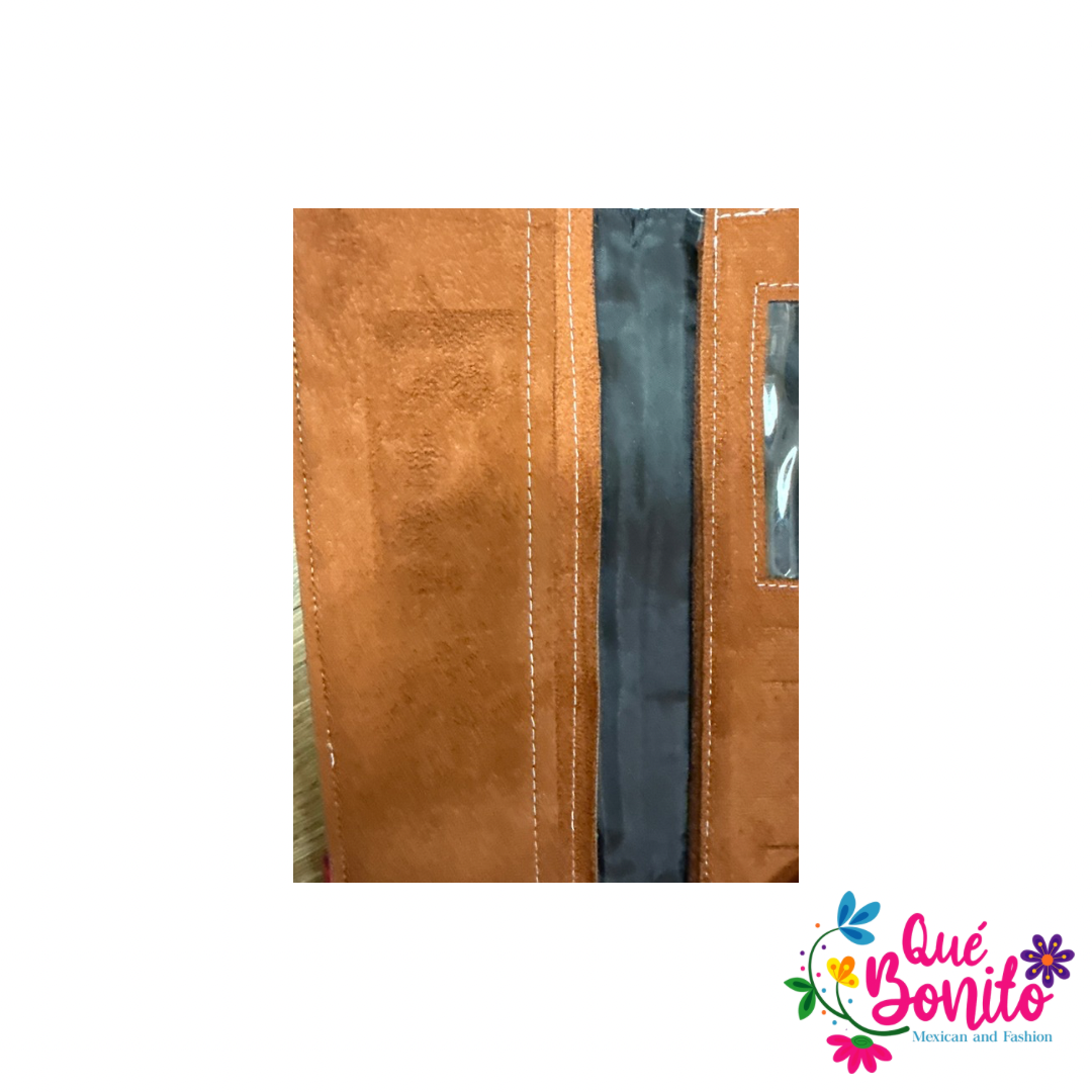 Leather Wallet Embroidered Que Bonito Mexican and Fashion