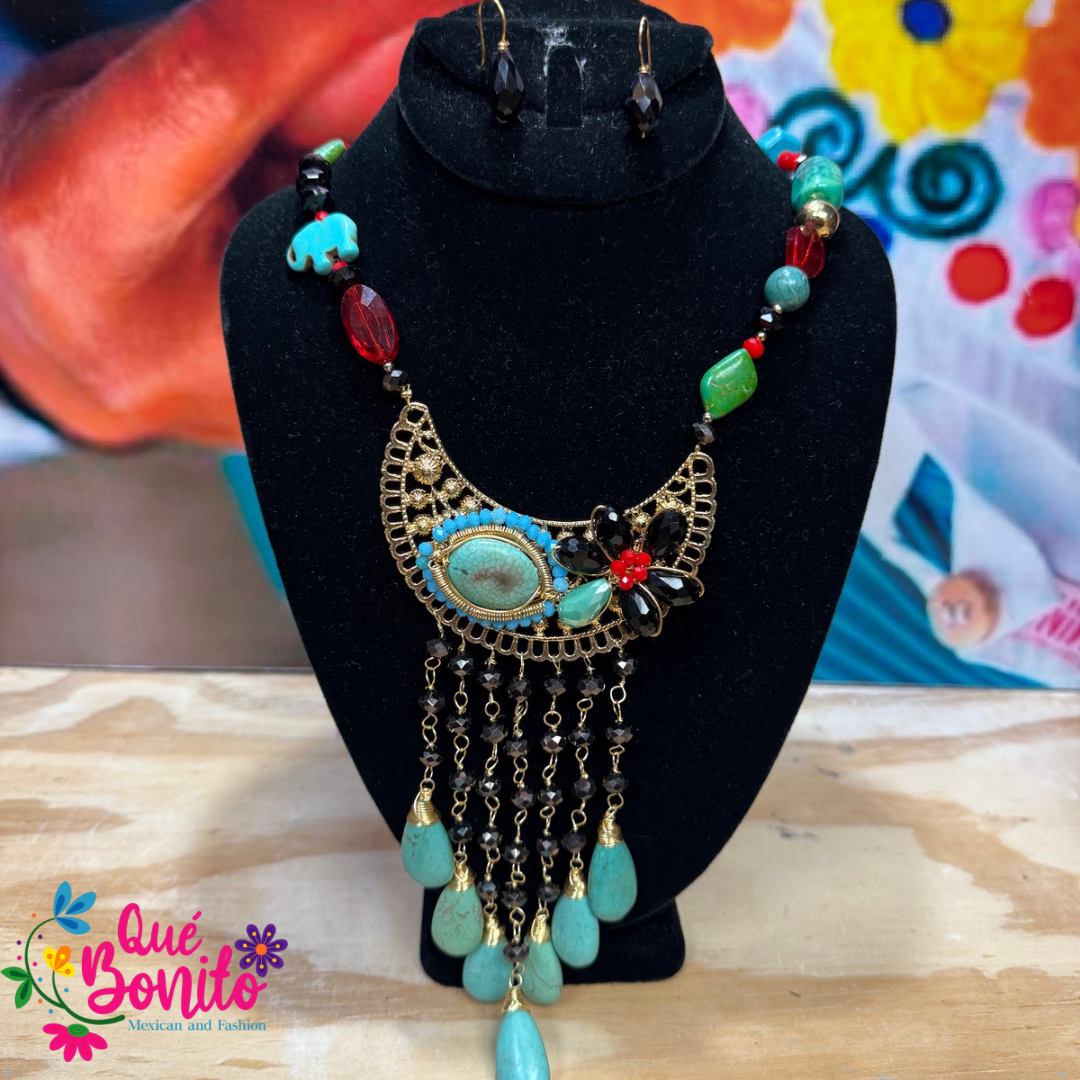 Necklace Set Different Colors and Styles Hand Crafted with Stones Wire Technique.