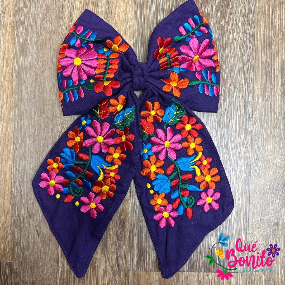 Large Embroidered Bow with Clip
