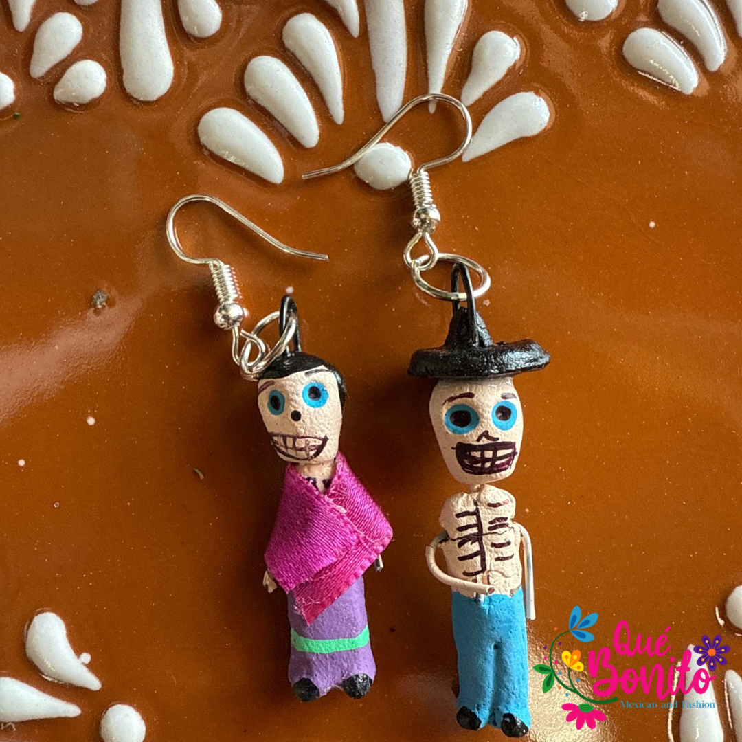 Calaverita Earrings Made from Clay and Hand Painted.