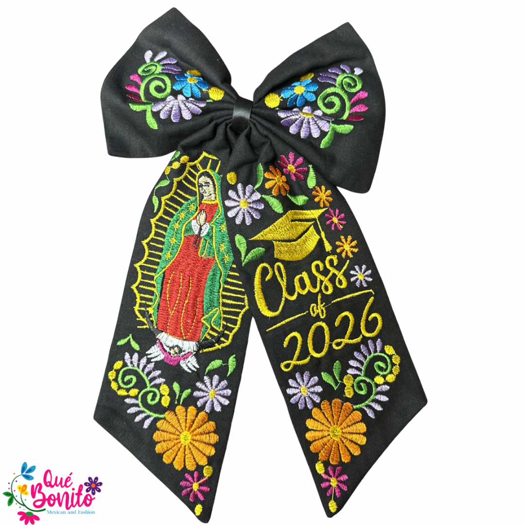 Graduation Large Embroidered Bow with Clip