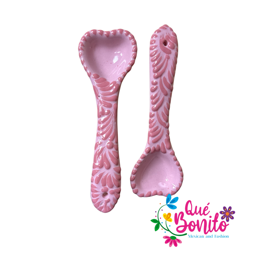 Measuring Heart Spoon Pink Talavera Hand Crafted